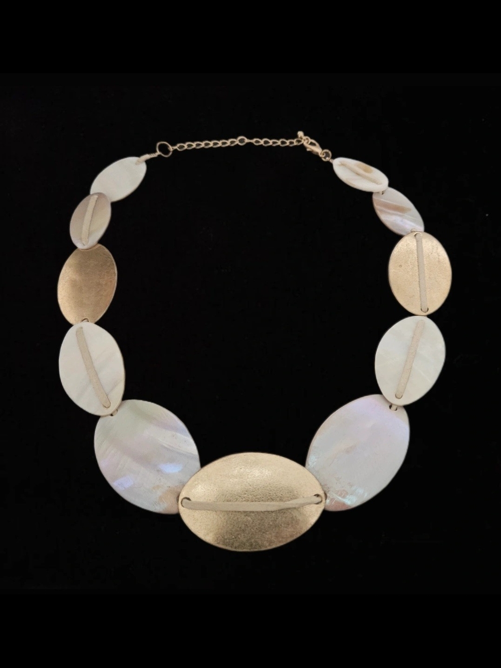 Chic Shell & Matte Gold Oval Disc Statement Collar Necklace 18 - 22"